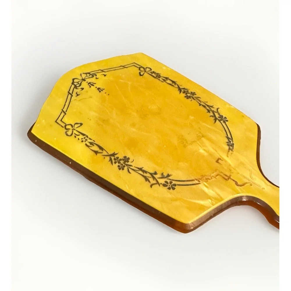 Vintage Art Deco Celluloid Vanity Mirror Yellow/Gold Pearlized 13